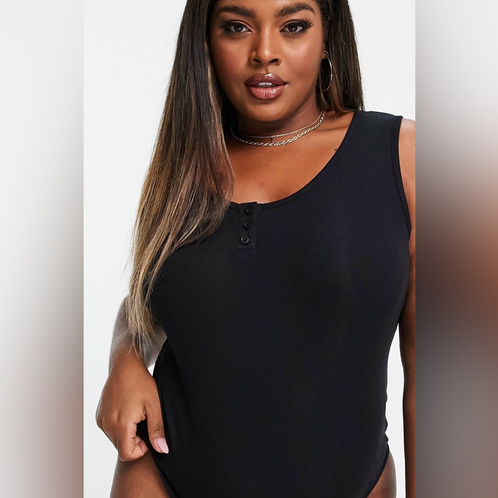 Threadbare Curve ribbed button front bodysuit in black NWT